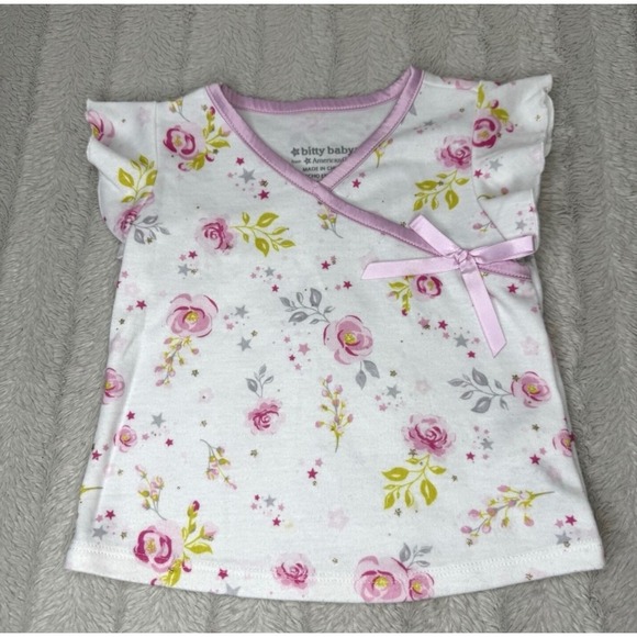 American Girl Other - American Girl Bitty Baby Girls 2T Tshirt Shirt Top‎ Pink Floral White Bow Roses